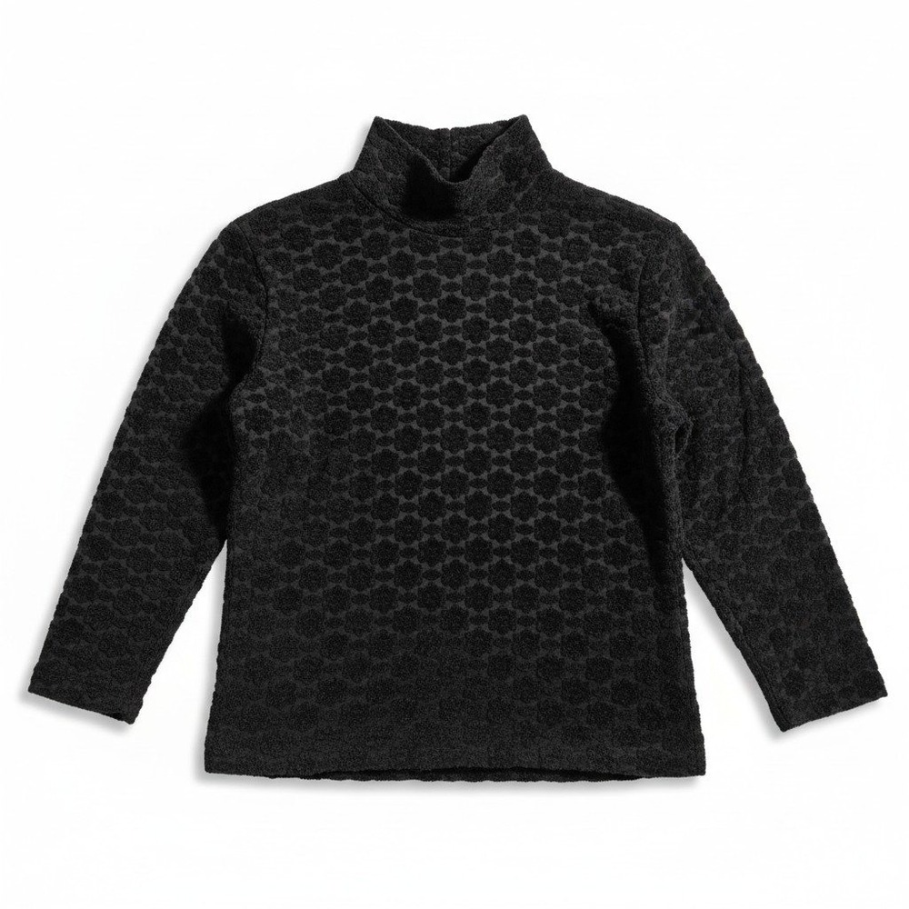 Moda International Black Textured Honeycomb Mock Neck Chenille Knit Top, Medium